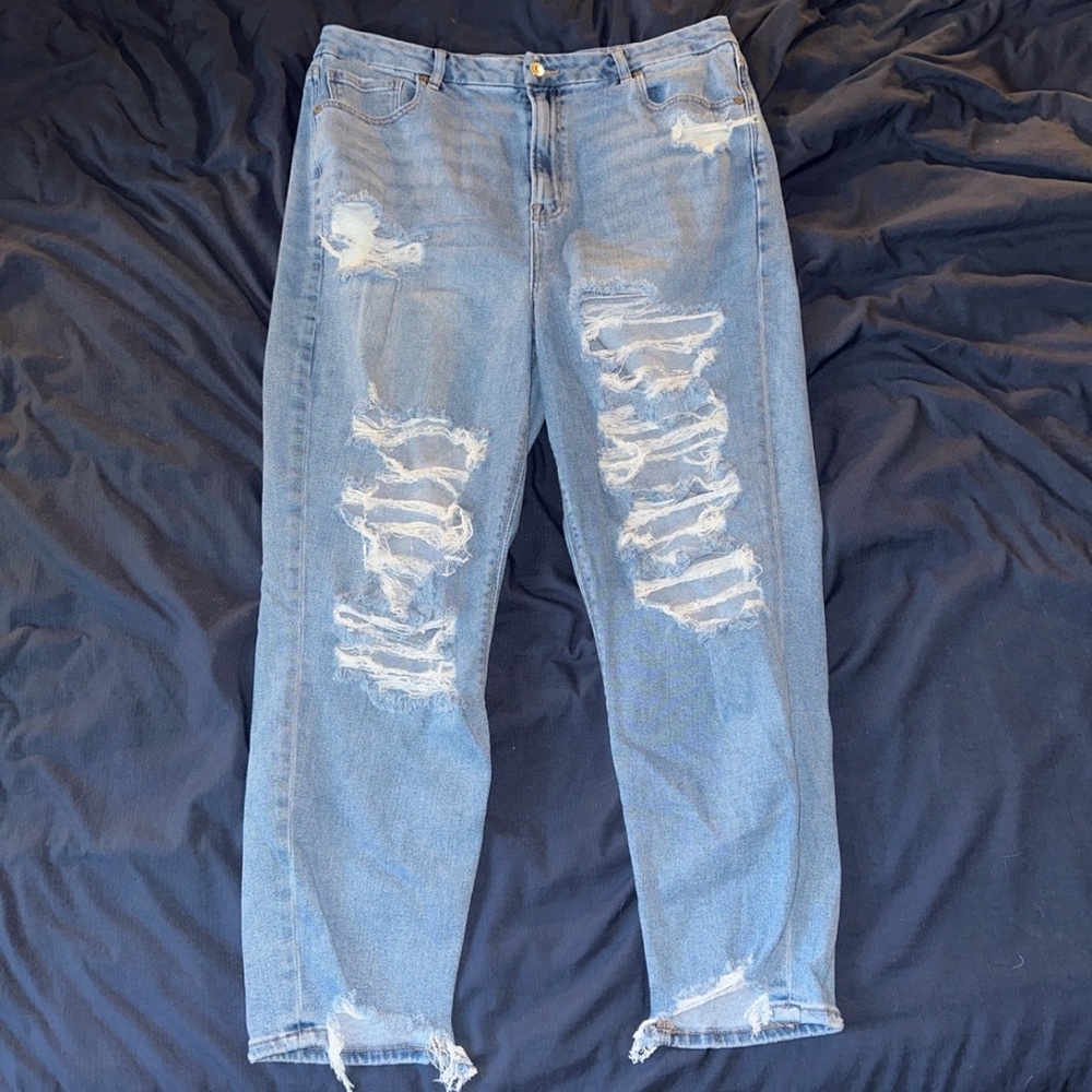 Casual Light Blue Curvy Mom Jeans